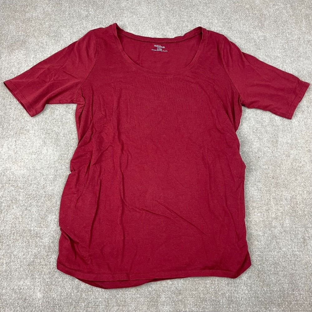 Motherhood Maternity T-Shirt Womens XL Deep Red Cinched Sid Short Sleeve Stretch